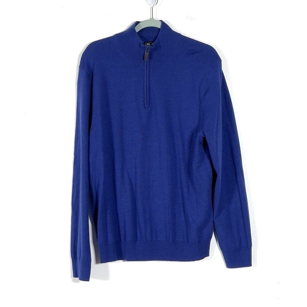 Jos A Banks Traveler 100% Merino Wool Blue Quarter Zip Sweater Men Sz‎ XL Blue